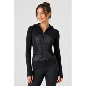 Lululemon Pure Balance Jacket Hooded Full Zip Ruched Panel Black Gray Women sz 6